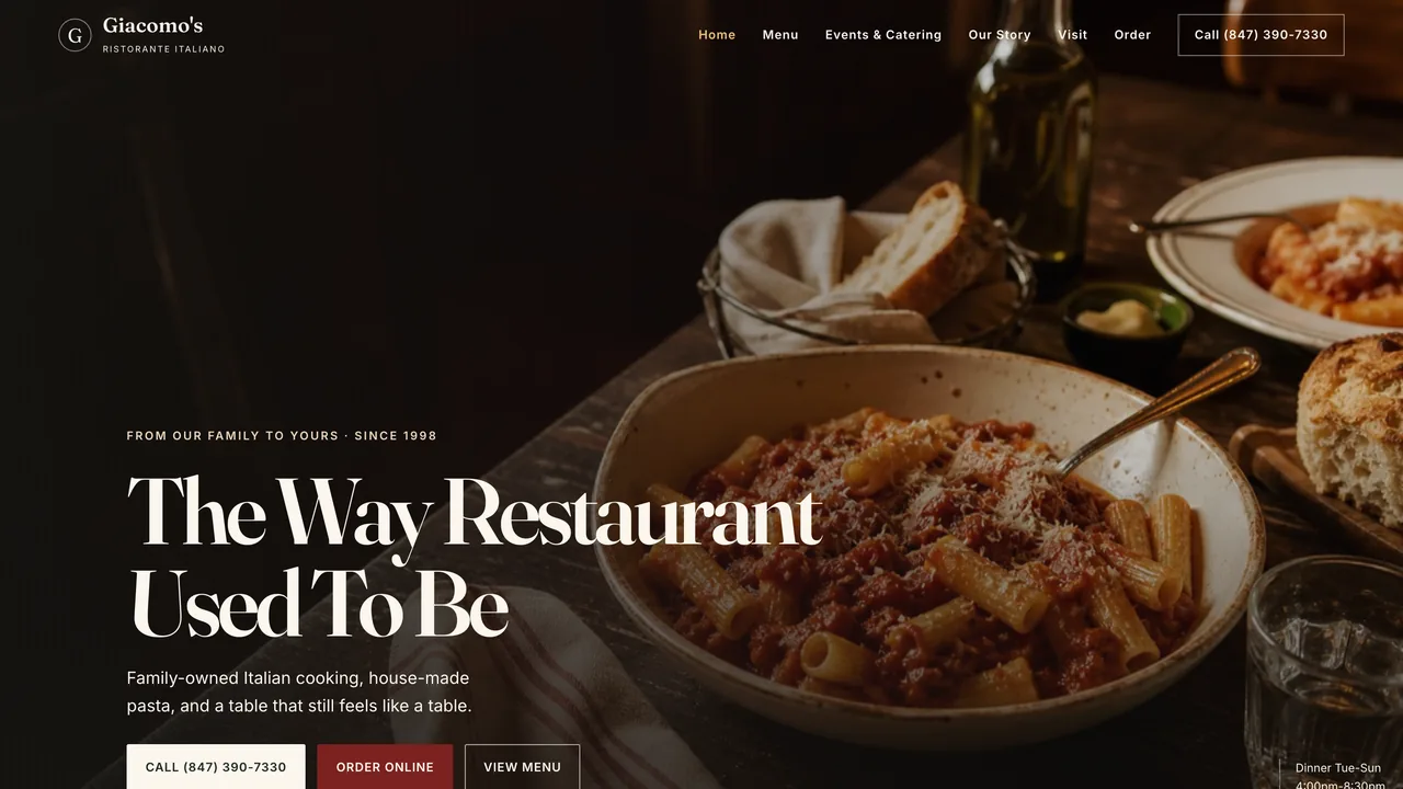 Giacomo's Ristorante website — concept redesign by CYLO Studio