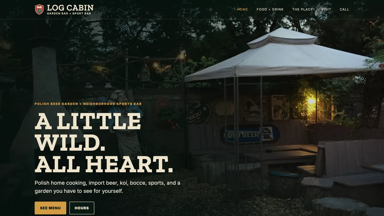 Log Cabin Bar website — concept redesign by CYLO Studio